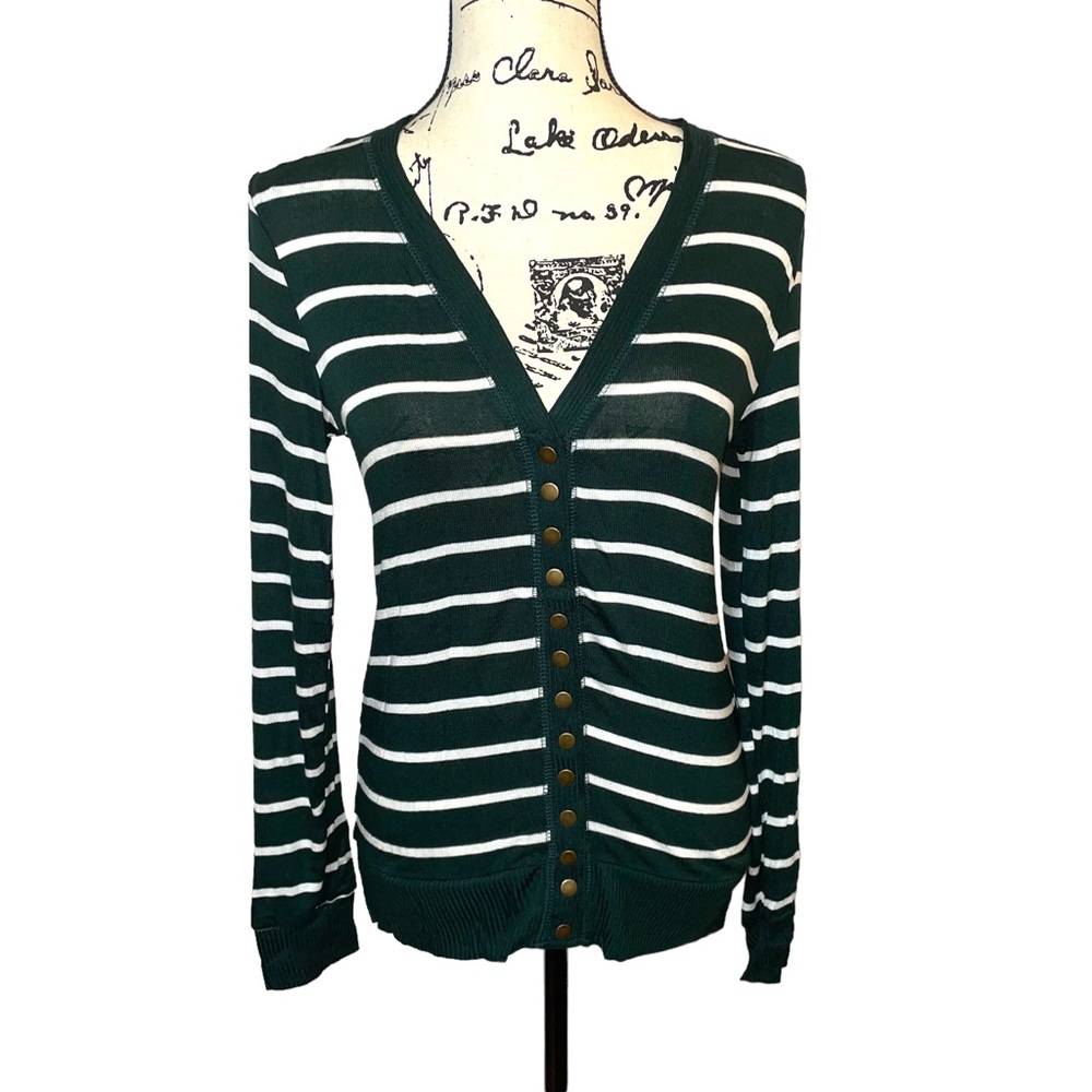 NWT Zenana hunter/white striped snap cardigan, size S